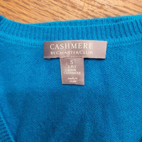 Charter Club 100% cashmere women's V neck sweater in teal size S - Picture 4 of 9